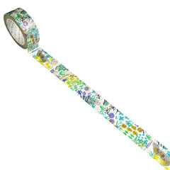 Cute Kawaii Shinzi Katoh Silver Accents Washi / Masking Deco Tape - Cat Kitten Feline ♥ Green Field Garden Flower for Scrapbooking Journal Planner Craft