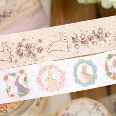 Cute Kawaii BGM Washi / Masking Deco Tape - Rabbit Bunny Hop Easter Pet Gold Accent E - for Scrapbooking Journal Planner Craft