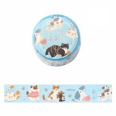 Cute Kawaii BGM Washi / Masking Deco Tape - Playful Cat Kitten Feline Pet Ball of Yarn - for Scrapbooking Journal Planner Craft
