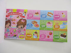Cute Kawaii HTF Q-lia Girls Cutie Berry Coupon Style 3.25 x 6.75 Inch Notepad / Memo Pad - Stationery Designer Paper Collection - Vintage HTF