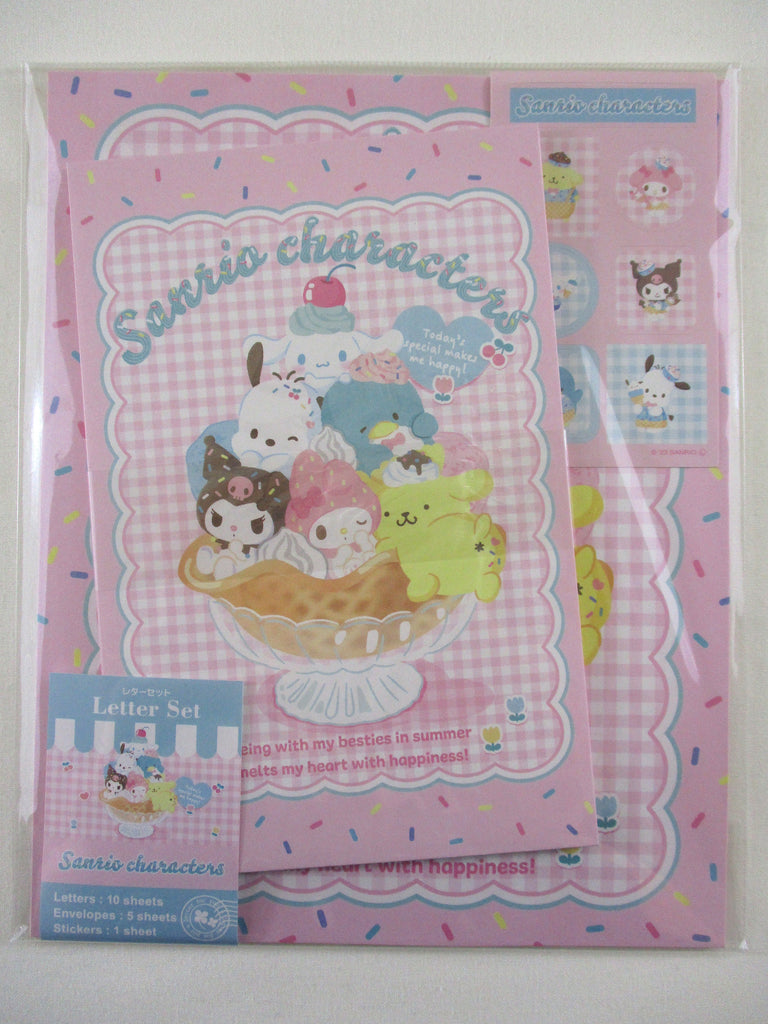 Cute Kawaii ‧₊ ᵎᵎ 🍒 ⋅ ˚✮ Sanrio ❤︎ Characters Pochacco Kuromi Cnnamoroll Purin My Melody Tuxedosam Letter Set Pack - Stationery Writing Paper Envelope Penpal Gift preowned