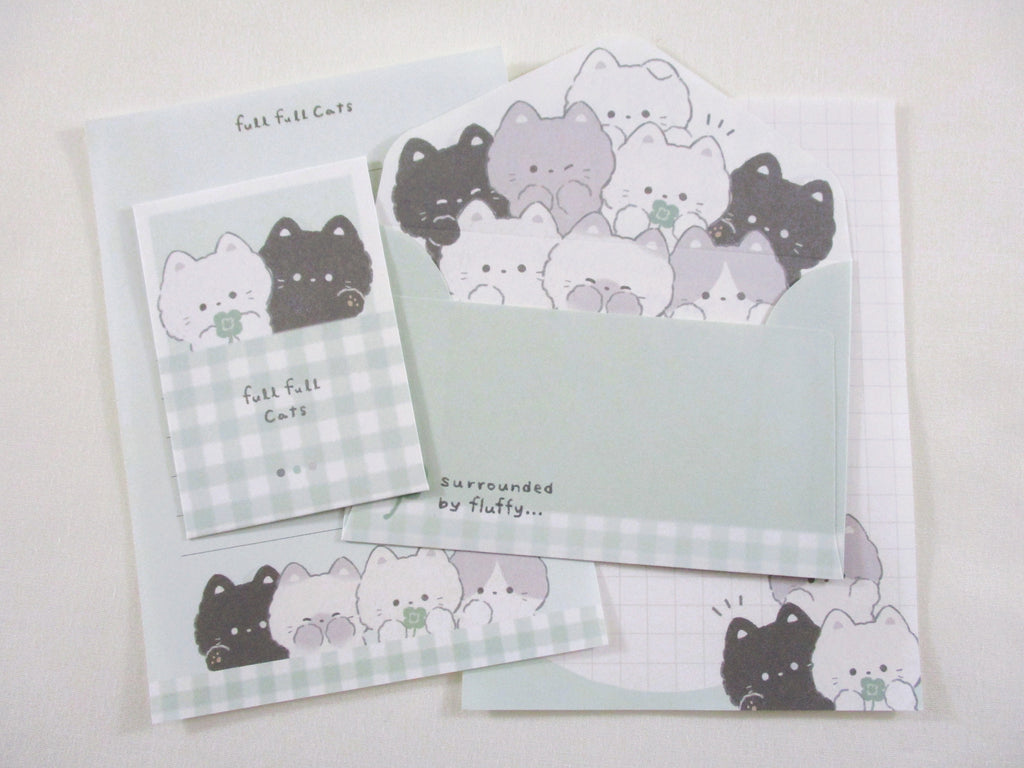 Cute Kawaii Q-Lia Full Cats Kitty Feline Pet Mini Letter Sets - Small Writing Note Envelope Set Stationery Gift