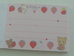 Kawaii Cute San-X Rilakkuma Bear Strawberry Mini Notepad / Memo Pad - B - Note Writing Stationery Designer Collectible