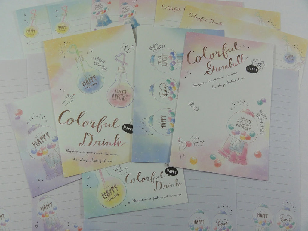 Crux Colorful Gumball Letter Sets - Stationery Writing Paper Envelope