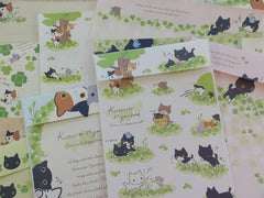San-X Kutusita Nyanko Cat Green Clover Letter Paper + Envelope Theme Set - E
