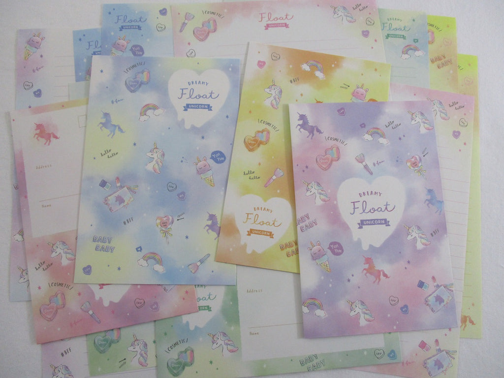 Cute Kawaii Crux Dreamy Float Unicorn Letter Sets Stationery - writing paper envelope