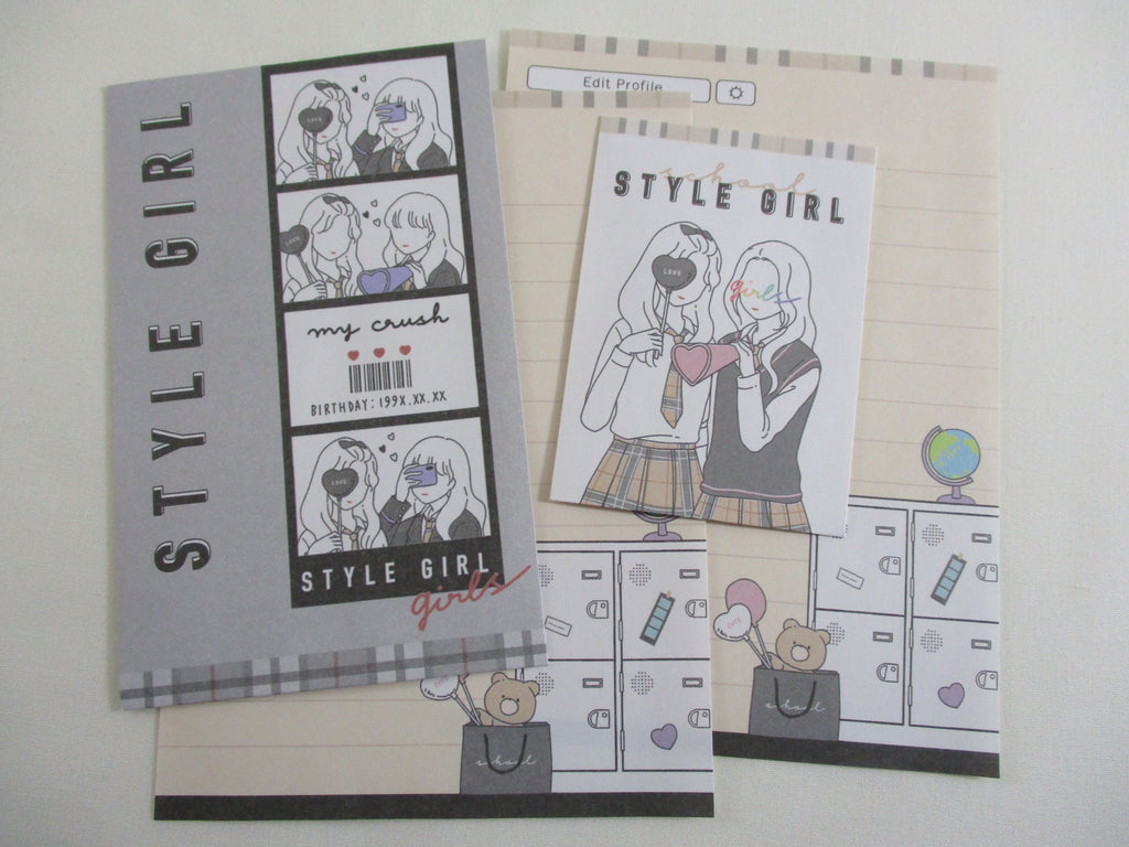 Cute Kawaii Crux Style Girl Mini Letter Sets - A - Small Writing Note Envelope Set Stationery