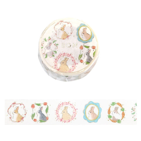 Cute Kawaii BGM Washi / Masking Deco Tape - Rabbit Bunny Hop Easter Pet Gold Accent A - for Journal Agenda Planner Diary Craft Scrapbook Gift
