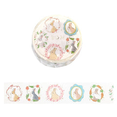 Cute Kawaii BGM Washi / Masking Deco Tape - Rabbit Bunny Hop Easter Pet Gold Accent A - for Journal Agenda Planner Diary Craft Scrapbook Gift