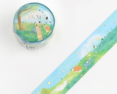 Cute Kawaii BGM Washi / Masking Deco Tape - Lush Green Landscape Beautiful Nature Farm Animal Free Forest Season Gold Accent - for Journal Planner Craft Diary Schedule Notebook Scrapbook Stationery Gift