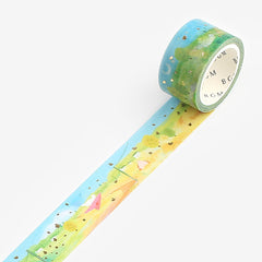 Cute Kawaii BGM Washi / Masking Deco Tape - Lush Green Landscape Beautiful Nature Farm Animal Free Forest Season Gold Accent - for Journal Planner Craft Diary Schedule Notebook Scrapbook Stationery Gift