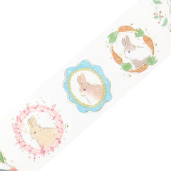 Cute Kawaii BGM Washi / Masking Deco Tape - Rabbit Bunny Hop Easter Pet Gold Accent A - for Journal Agenda Planner Diary Craft Scrapbook Gift