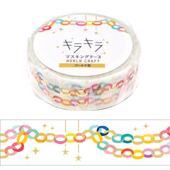 Cute Kawaii World Craft Gold Accents Washi / Masking Deco Tape - Colorful Paper Garland - for Diary Journal Notebook Planner Craft Schedule Scrapbook