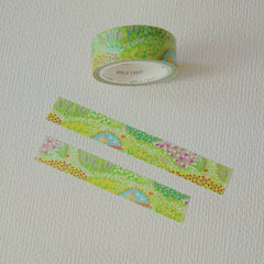 Cute Kawaii World Craft Gold Accents Washi / Masking Deco Tape - Beautiful Green Garden Flower Nature Bloom Spring - for Diary Journal Notebook Planner Craft Schedule Scrapbook Fresh