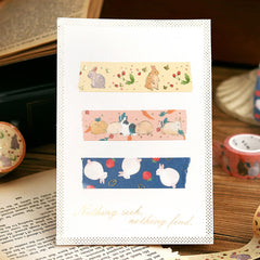 Cute Kawaii BGM Washi / Masking Deco Tape - Rabbit Bunny Hop Easter Pet Gold Accent B - for Scrapbooking Journal Planner Craft