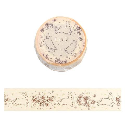 Cute Kawaii BGM Washi / Masking Deco Tape - Rabbit Bunny Hop Easter Pet Gold Accent E - for Scrapbooking Journal Planner Craft