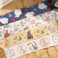 Cute Kawaii BGM Washi / Masking Deco Tape - Rabbit Bunny Hop Easter Pet Gold Accent D - for Scrapbooking Journal Planner Craft