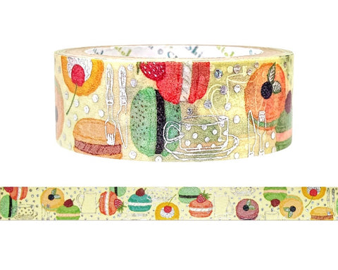 Cute Kawaii Shinzi Katoh Silver Accents Washi / Masking Deco Tape - Macaroon ♥ Sweet Cookie Cafe Bakery - for Scrapbooking Journal Planner Craft