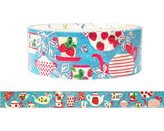 Cute Kawaii Shinzi Katoh Silver Accents Washi / Masking Deco Tape - Strawberry Fresh Fruit ♥ Tea Time Party - for Scrapbooking Journal Planner Craft