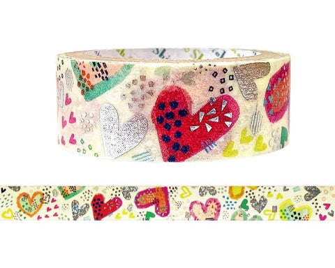 Cute Kawaii Shinzi Katoh Silver Accents Washi / Masking Deco Tape - Hearts Love ♥ Valentine Wedding for Scrapbooking Journal Planner Craft