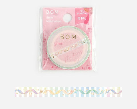 Cute Kawaii BGM Thin Washi / Masking Deco Tape -  Pastel Rainbow Ribbon - for Scrapbooking Journal Planner Craft Diary Notebook Gift