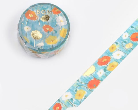 Cute Kawaii BGM Washi / Masking Deco Tape - Beautiful Poppy Flower Bloom Garden Love - for Journal Agenda Planner Diary Craft Scrapbook Gift