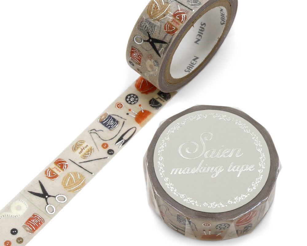 Cute Kawaii Saien Washi / Masking Deco Tape - Sewing Craft Supplies Hobby Thread Button - for Journal Planner Craft Diary Planner Scrapbook Notebook Art Stationery Gift