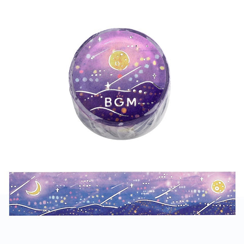 Cute Kawaii BGM Washi / Masking Deco Tape - Majestic Night Light City Stars Luminous Twinkle B - for Scrapbooking Journal Planner Craft