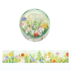 Cute Kawaii BGM Washi / Masking Deco Tape - Cat Kitten Feline Flower Garden - for Scrapbooking Journal Planner Craft