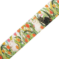 Cute Kawaii BGM Washi / Masking Deco Tape - Cat Kitten Feline Flower Garden A - for Scrapbooking Journal Planner Craft