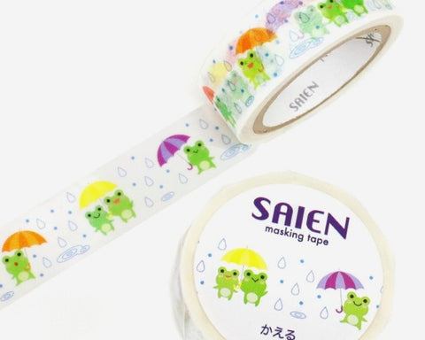 Cute Kawaii Saien Washi / Masking Deco Tape - Frog Rainy Day Umbrella - for Scrapbooking Journal Planner Craft Diary Planner Gift