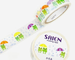 Cute Kawaii Saien Washi / Masking Deco Tape - Frog Rainy Day Umbrella - for Scrapbooking Journal Planner Craft Diary Planner Gift