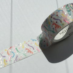 Cute Kawaii World Craft Gold Accents Washi / Masking Deco Tape - Colorful Confetti Party Rainbow Art - for Diary Journal Notebook Planner Craft Schedule Scrapbook