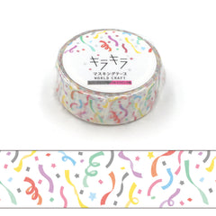 Cute Kawaii World Craft Gold Accents Washi / Masking Deco Tape - Colorful Confetti Party Rainbow Art - for Diary Journal Notebook Planner Craft Schedule Scrapbook