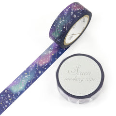 Cute Kawaii Saien Washi / Masking Deco Tape - Shooting Star Shower Starry Night Sky Galaxy Dream Midnight Blue - for Journal Planner Craft Diary Planner Scrapbook Notebook Art Stationery Gift