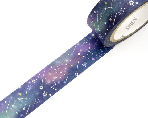 Cute Kawaii Saien Washi / Masking Deco Tape - Shooting Star Shower Starry Night Sky Galaxy Dream Midnight Blue - for Journal Planner Craft Diary Planner Scrapbook Notebook Art Stationery Gift