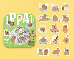 Cute Kawaii BGM ＼(=^‥^)/’` Flake Stickers Sack - Capy Crocs Fruity Strawberry Apple Tulip - for Journal Agenda Planner Diary Scrapbooking Craft Gift