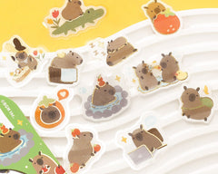 Cute Kawaii BGM ＼(=^‥^)/’` Flake Stickers Sack - Capy Crocs Fruity Strawberry Apple Tulip - for Journal Agenda Planner Diary Scrapbooking Craft Gift