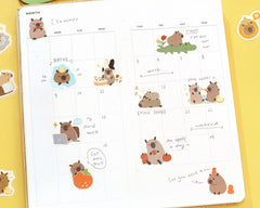 Cute Kawaii BGM ＼(=^‥^)/’` Flake Stickers Sack - Capy Crocs Fruity Strawberry Apple Tulip - for Journal Agenda Planner Diary Scrapbooking Craft Gift