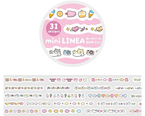 Cute Kawaii BGM Roll of Sticker Strips - B Pink Cat Sweets Party Strawberry Ice Cream - for Scrapbooking Journal Planner Craft Project Gift Diary Schedule Organizer Calendar Notebook