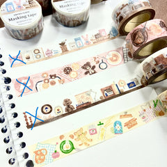 Cute Kawaii Papier Platz Nakauchiwaka Washi / Masking Deco Tape - Cozy Home Series - Kitty Cat in the Kitchen Bake Vegetable Cook Kitten Feline Pet - for Journal Planner Diary Scrapbook Craft Gift