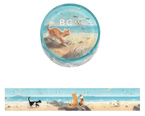 Cute Kawaii BGM Washi / Masking Deco Tape - Summer Limited Cat at the beach Pet - for Scrapbooking Journal Planner Craft Stationery Agenda Schedule Diary Gift