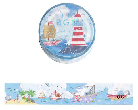 Cute Kawaii BGM Washi / Masking Deco Tape - Summer Limited Sail Boat Sea Lighthouse Ocean Vacation Cruise - for Scrapbooking Journal Planner Craft Stationery Agenda Schedule Diary Gift