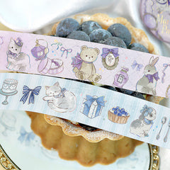 Cute Kawaii BGM Marchen Fairy Tale Party Series Washi / Masking Deco Tape - Classic Regal Blue Bear Cat Rabbit Bunny Easter - for Scrapbooking Journal Planner Craft Gift Wedding Diary Gift