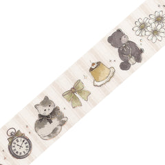 Cute Kawaii BGM Marchen Fairy Tale Party Series Washi / Masking Deco Tape - Classic Regal Cream Brown Bear Cat Rabbit Bunny Easter - for Scrapbooking Journal Planner Craft Gift Wedding Diary Gift