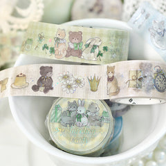 Cute Kawaii BGM Marchen Fairy Tale Party Series Washi / Masking Deco Tape - Classic Regal Cream Brown Bear Cat Rabbit Bunny Easter - for Scrapbooking Journal Planner Craft Gift Wedding Diary Gift