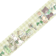 Cute Kawaii BGM Marchen Fairy Tale Party Series Washi / Masking Deco Tape - Classic Regal Green Bear Cat Rabbit - for Scrapbooking Journal Planner Craft Gift Wedding Diary Gift
