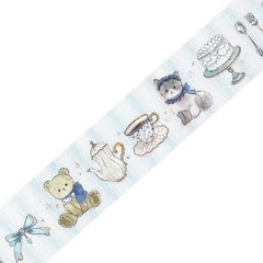 Cute Kawaii BGM Marchen Fairy Tale Party Series Washi / Masking Deco Tape - Classic Regal Blue Bear Cat Rabbit Bunny Easter - for Scrapbooking Journal Planner Craft Gift Wedding Diary Gift