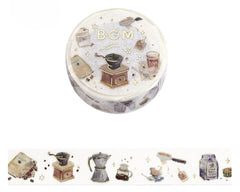 Cute Kawaii BGM Washi / Masking Deco Tape - Cozy Drink Coffee Cafe Cappuccino Mocha Latte Morning Relax Time - for Journal Agenda Planner Diary Craft Scrapbook Stationery Gift
