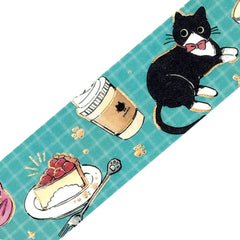 Cute Kawaii BGM Washi / Masking Deco Tape - Hungry Cat Kitty Food Gold Accent Pet Tabby Series A - for Journal Planner Craft Diary Schedule Notebook Gift